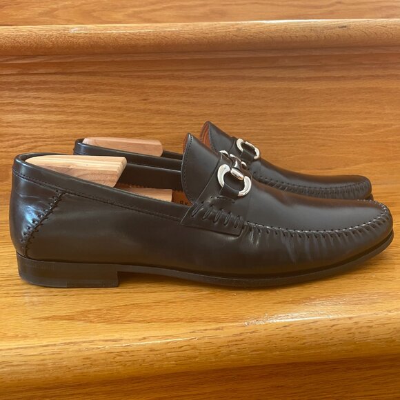 Santoni Leather Horsebit Loafer SZ 8.5 Black Slip On Moc Dress Shoe main image 6